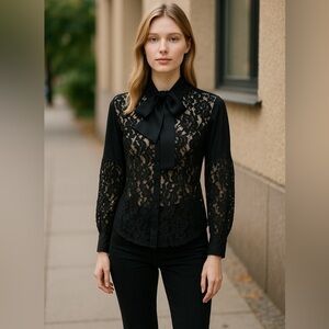 New York & Company Black Fitted Embellished Blouse